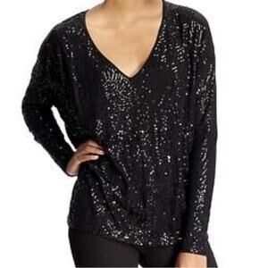 Velvet by Graham & Spencer Black Sequin Long Sleeve Dolman Sleeve Tunic Top S